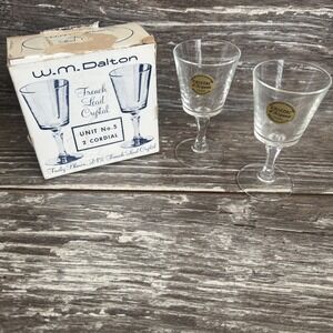 W.M. Dalton French Lead‎ Crystal No. 5 Cordial Glasses 2 Vintage Hand Blown New